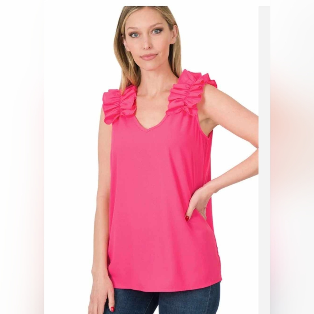 NWT Zenana/ Pink RUFFLE TANK /3x ( 18 - 20 ) / WOMEN'S PLUS SIZE SLEEVELESS TOP